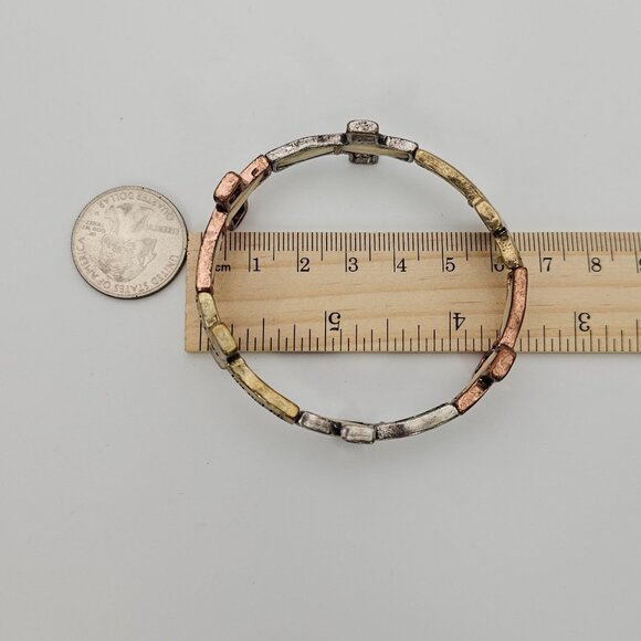 Inspirational Cross Bracelet Bible Verse In Tri-Color Gold  Metal Stretch Faith - Picture 11 of 14